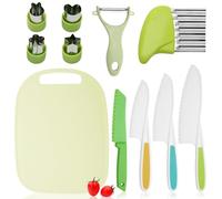 Set di 11 coltelli da cucina, coltelli da taglio in plastica, frutta e verdura, coltello per imparare a tagliare con contenitori per il pane, tagliapatate, taglierine ondulate Montessori