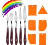 Set di 11 coltelli per tavolozza, 5 coltelli da pittura, spatole e 6 raschietti in plastica, per pittura acrilica, forniture artistiche per pittura a L, guazzo, acquerello, pittura roccia (arancione)