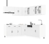 Set di 11 mobili da cucina Kalmar in legno bianco con piedini regolabili e molto spazio, elegante angolo cottura per un'organizzazione ottimale e robusta