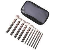 Set di 11 pennelli da trucco da viaggio con setole morbide e manico ergonomico in legno, per donne e ragazze