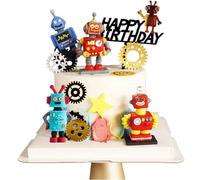 Set di 11 pezzi in morbido vinile 3D con antenna retrò Robot Set Decorazione per torta di compleanno per bambino Figurina robot Ornamento Decorazione per torta in acrilico con ingranaggi