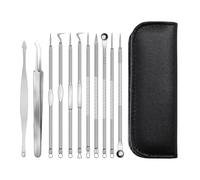 Set di 11 pezzi per rimuovere punti neri, in acciaio inox, per rimuovere l'acne, per rimuovere i punti neri, per schiacciare i brufoli, per pori