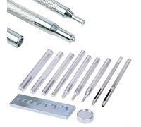 Set di 11 punzoni per pelle con strumenti per l'installazione di rivetti, bottoni a pressione e perforatrice per lavori in pelle, perforatori per cintura, set di bottoni a pressione, kit e