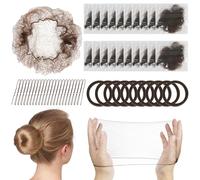 Set di 110 retine per capelli per chignon, include 50 retine invisibili per chignon, marroni con 50 forcine a forma di U e 10 elastici per ballerine, ballerine, infermiere