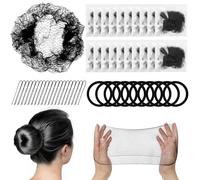 Set di 110 retine per capelli per chignon, include 50 retine per capelli invisibili, nere con 50 forcine a forma di U e 10 fasce per capelli per ballerini per adulti e bambini