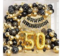 Set di 115 palloncini a tema nero e oro, include palloncini in lamina con il numero 50, oltre a palloncini in lattice neri, dorati e stampati. Perfetto per feste di compleanno e decorazioni per feste 