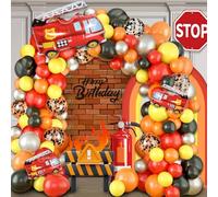 Set di 116 palloncini con vigili del fuoco, colore nero, rosso, giallo, arancione, argento, decorazione per feste di compleanno, per bambini, tema fuoco, festa di compleanno, baby battesimo