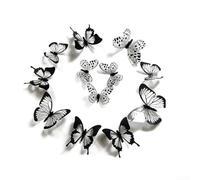 Set di 12/24 adesivi da parete a forma di farfalla 3D, colore nero, per decorare la casa, giardino, balcone, matrimonio, 12 cm, 10 cm, 8 cm (12 pezzi)