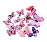 Set di 12 adesivi da parete in PVC a forma di farfalla, per la decorazione della stanza dei bambini, impermeabili, in vinile, con diversi disegni (rosa)
