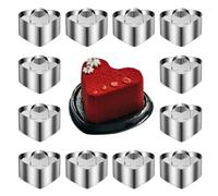 Set di 12 anelli per mousse in acciaio inox, stampi per dessert a forma di cuore con spingi per cuocere biscotti, pancake, dessert, 8,9 cm x 3,5 cm