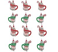 Set di 12 Appendini per Albero di Natale Babbo Natale con Bastoncino Candy rosso