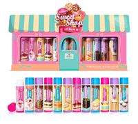 Set di 12 balsami per labbra per bambini con cera d'api e olio di cocco incolori per ragazze e ragazzi (1 unità (Confezione da 12), Sweet Shop)