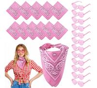 Set di 12 bandane e occhiali da sole a forma di cuore, bandane Paisley e occhiali da sole a forma di cuore senza montatura per addio al nubilato, accessori per costume da cowgirl rosa per feste a tema