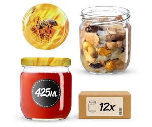 Set di 12 barattoli per conserve KADAX 425 ml TO82 Ape, vasetti Mason Jar con coperchio a vite, barattoli ermetici con chiusura twist-off, preparazione dei pasti, overnight oats, lievito madre