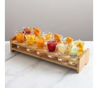 Set di 12 bicchierini da shot (30 ml) con supporto per vassoio in bambù, bicchieri dritti con base spessa per whisky, vodka, rum, brandy, tequila e feste al bar in casa Bamboo - Clear