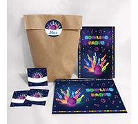 Set di 12 biglietti di invito, buste, sacchetti adesivi per il compleanno dei bambini "Bowling" per ragazze e ragazzi/adulti/inviti colorati per compleanno/inviti di compleanno