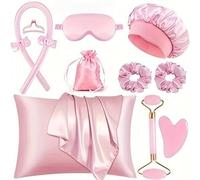 Set di 12 bigodini senza calore e cura della pelle, kit per ricci notturni in seta satinata, con cuscino Gua Sha e maschera per gli occhi, strumento per lo styling dei capelli senza crespo e massaggio