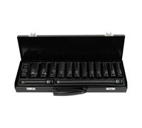 SET DE 15 PIEZAS DE IMPACTO CON 12 VASOS LARGOS DE 1/2" HEXAGONALES + ADAPTADORES
