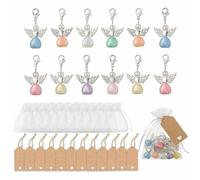 Set di 12 Ciondoli Angeli Custodi con Sacchetti Organza in Metallo per Matrimonio, Battesimo, Comunione, Cresima, Natale, Regalo per Ospiti Fatti a Mano