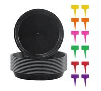 Set di 12 ciotole per fiori, piattino in plastica, piattini, vasi da fiori (15 cm) con 12 etichette sotto vaso di fiori rotondo, sottobicchiere per piante da interno ed esterno
