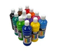 Set di 12 colori acrilici di base da 500 ml per pittura di alta qualità e coprente, per legno, pietra, tela, carta, tessuto, pelle, metallo, pouring, multiuso.