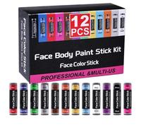 Set di 12 colori di bastoncini per pittura viso e corpo | Formula resistente alle sbavature, ingredienti delicati sulla pelle, ideale per cosplay e teatro, 12 matite da trucco da 3,8