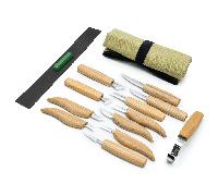Set di 12 Coltelli per Intaglio del Legno Beavercraft in Rotolo Porta Attrezzi + accessori S10