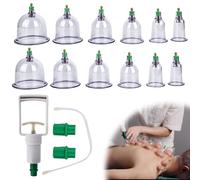 Set di 12 coppette con pompa a vuoto, per terapia tradizionale cinese, coppettazione, in silicone, per viso e tutto il corpo, autotrattamento
