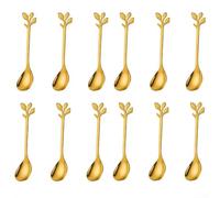 Set di 12 cucchiai in acciaio inox a forma di foglia di albero, per caffè, tè e frutta, posate resistenti alla ruggine, adatte per casa e ristorante (oro)