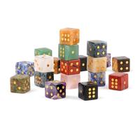 Set di 12 dadi in cristallo naturale, multicolore, semi-preziosi, da gioco, con puntini dorati, decorazione per la casa