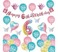 Set di 12. Decorazione di compleanno rosa arcobaleno - Festone di compleanno con corona a forma di cuore, numeri in pellicola, palloncini con coriandoli, palloncini colorati, farfalle, regalo per 12