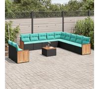 Set di 12 divani da giardino in polyrattan nero, resistente ai raggi UV, modulare, per giardino, terrazza, balcone, accogliente casa all'aperto