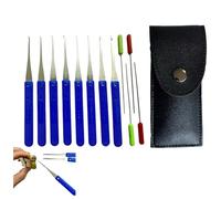 Set di 12 Estrattori per Chiavi Rotte - Kit Universale con Ganci e Aghi in Acciaio Inox - Con Custodia per Serrature di Casa, Auto e Lucchetti (blu, piccola borsa in pelle)