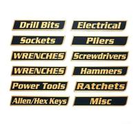 Set di 12 etichette magnetiche per cassetta degli attrezzi per migliorare l'organizzazione degli strumenti e accelerare l'accesso con magneti che mantengono le etichette sicure su cassette degli