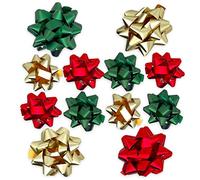 Set di 12 fiocchi da regalo per fai da te e imballaggio, lucidi e opachi assortiti (oro, rosso, verde, 12 fiocchi regalo)