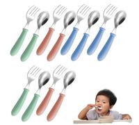 Set di 12 forchette e cucchiai per bambini simpatici cartoni animati in acciaio inossidabile sicuri per i bambini con manico rotondo regalo caldo per la casa