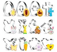 Set di 12 formine pasquali, in acciaio inox, per Pasqua, per biscotti a forma di coniglio, per biscotti, Pasqua, ideale come regalo di Pasqua e per biscotti di Pasqua