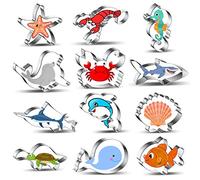 Set di 12 formine per biscotti a forma di animali marini, in acciaio inox, per pane, verdure, biscotti, biscotti, pasticcini, decorazioni per torte