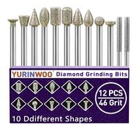 Set di 12 frese diamantate con grana 46, compatibili con Dremel Rotary Tool con codolo da 1/8", adatte per intagliare pietra, vetro, ceramica, levigatura, lucidatura, incisione