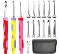 Set di 12 ganci intercambiabili per uncinetto, 3 pezzi con manico in silicone con teste in alluminio intercambiabili, da 2,0 mm a 8 mm, per lavori a maglia fai da te