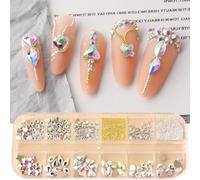 Set di 12 griglie con retro piatto strass e piccola combinazione di diamanti rotondi per nail art fai da te, accessori per nail art, cristalli per nail art, set di strass con retro piatto