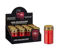 Set di 12 lumini funerari a LED, funzionamento a batteria, colore rosso, per cimitero (12 lumini funerari)