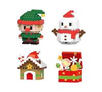 Set di 12 Mattoncini di Design per Babbo Natale, Decorazioni a Tema Mattoncini di Natale, Mini Figure da Costruzione, Albero di Natale con Calze Fai da Te, Regali di Compleanno di Natale, Bom 4pcs C