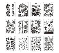 Set di 12 modelli classici con farfalle scavate e uccellini e fiori, set di stencil per graffiti e graffiti, per pittura a spruzzo su tela di legno, 12 pezzi