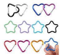 Set di 12 moschettoni colorati, moschettoni a forma di cuore e stella, moschettone a forma di cuore con chiusura a scatto, in alluminio, per fai da te, zaino, ecc.