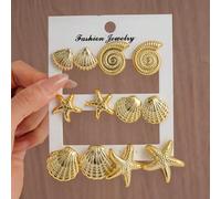 Set di 12 orecchini eleganti e alla moda con conchiglie marine e stelle marine dorate, adatti per l'uso quotidiano e le vacanze delle donne Tagli UnicaPerline rivestite di rame