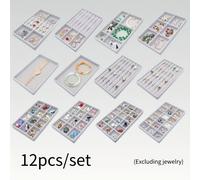 Set di 12 organizer impilabili per gioielli, scatola in velluto per orecchini, contenitore per cassetti per esposizione gioielli e una borsa per collane, braccialetti e anelli