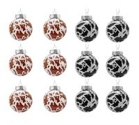 Set di 12 ornamenti natalizi a forma di mucca, palline di Natale stampate in pelle bovina, palline di Natale in plastica nera marrone, per decorazioni rustiche per le vacanze