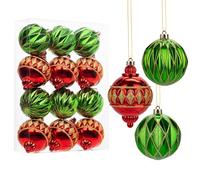Set di 12 ornamenti natalizi da appendere, 8,9-11,9 cm, a forma di rosso, verde, decorazioni per albero di Natale, in plastica lucida assortita, per feste di nozze, infrangibili