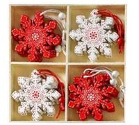 Set di 12 ornamenti natalizi in legno, decorazioni classiche rosse e bianche da appendere per albero, ciondoli in legno naturale per migliorare l'atmosfera della casa vacanze (fiocchi di neve)